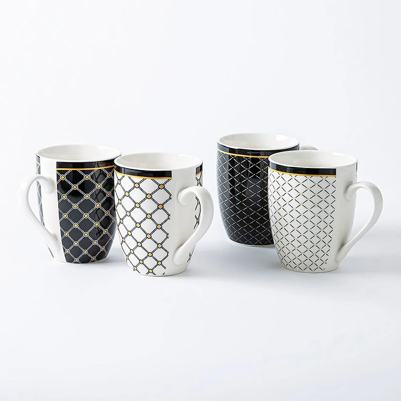 KSP Graphic 'Regal' Mug - Set of 4 (Black/White/Gold)