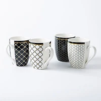 KSP Graphic 'Regal' Mug - Set of 4 (Black/White/Gold)