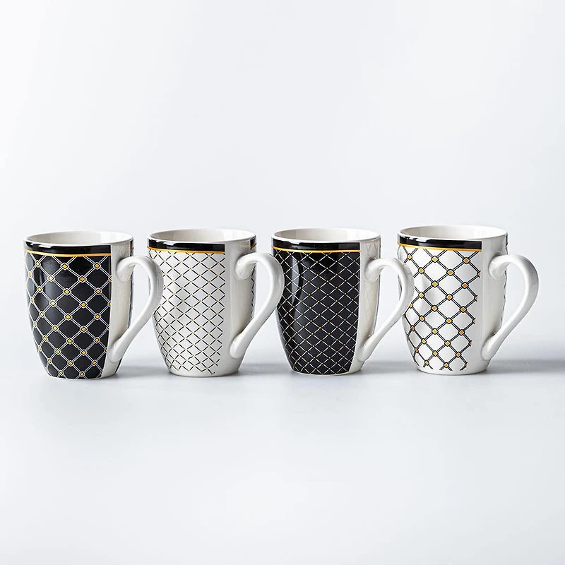 KSP Graphic 'Regal' Mug - Set of 4 (Black/White/Gold)