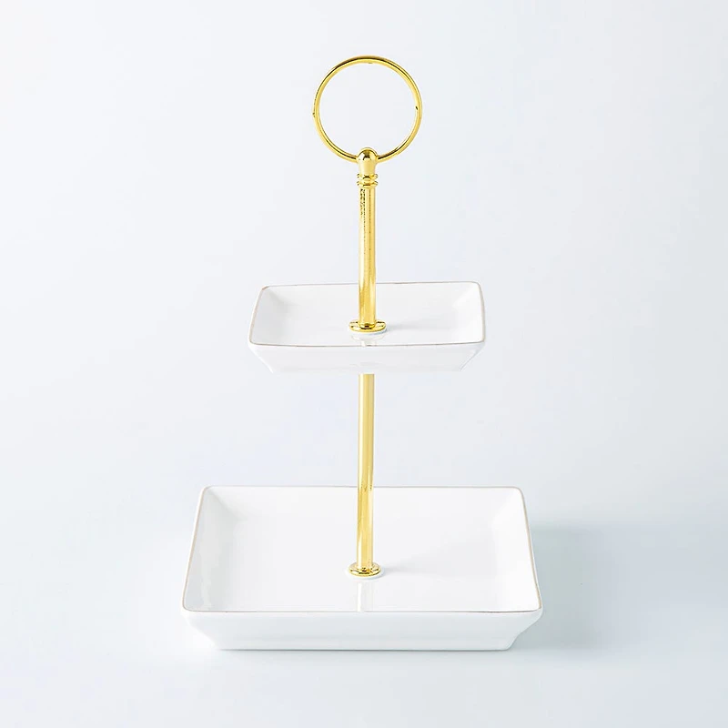 KSP Gleam '2-Tier' Porcelain Buffet Plate Square (Gold)