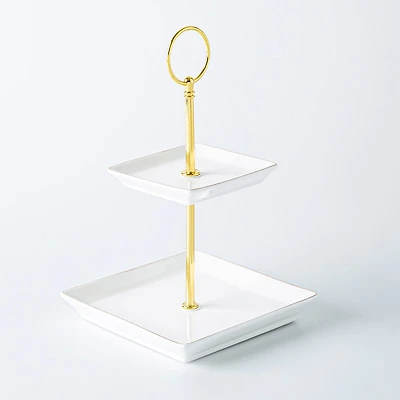 KSP Gleam '2-Tier' Porcelain Buffet Plate Square (Gold)
