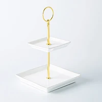 KSP Gleam '2-Tier' Porcelain Buffet Plate Square (Gold)