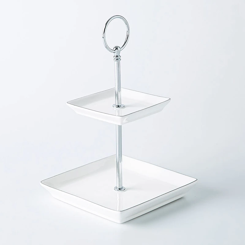 KSP Gleam '2-Tier' Porcelain Buffet Plate Square (Silver)