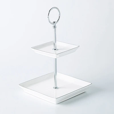 KSP Gleam '2-Tier' Porcelain Buffet Plate Square (Silver)