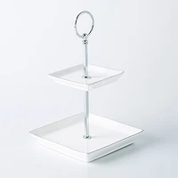 KSP Gleam '2-Tier' Porcelain Buffet Plate Square (Silver)