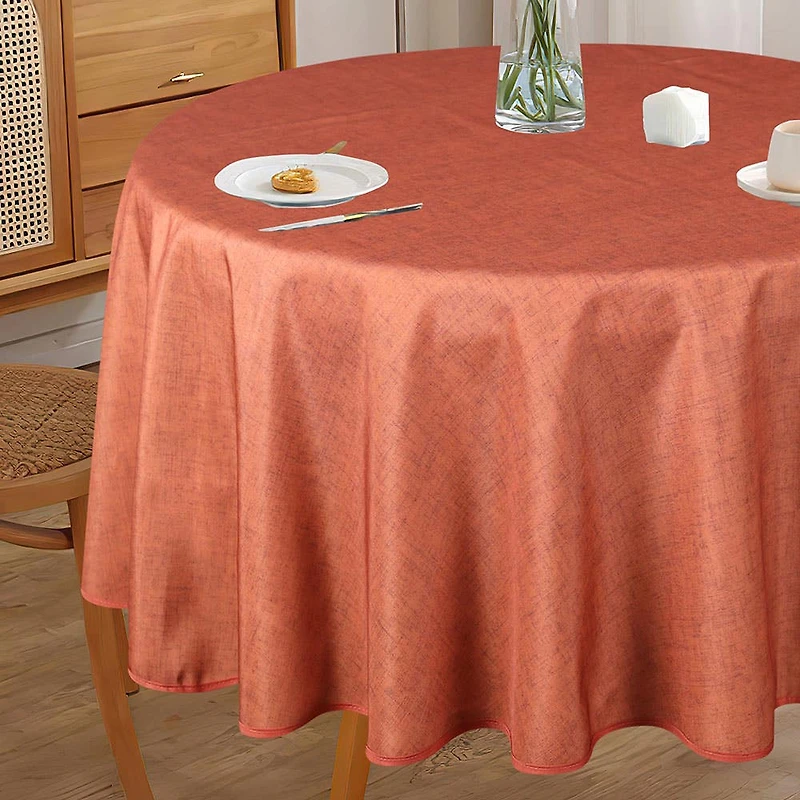 Easycare Printed 'Solid Textured' Polyester Tablecloth 70" Dia. (Org.)