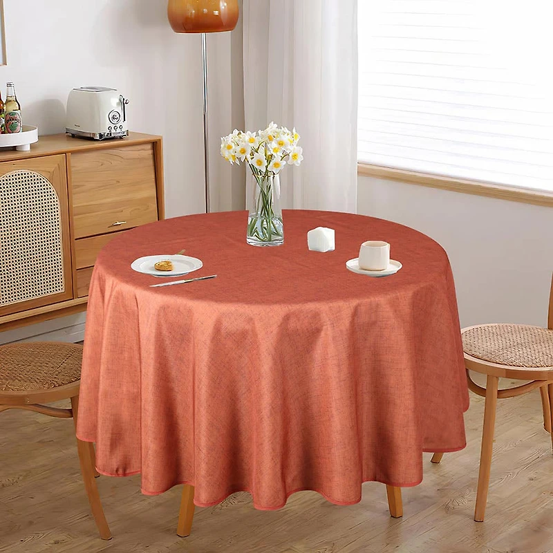 Easycare Printed 'Solid Textured' Polyester Tablecloth 70" Dia. (Org.)