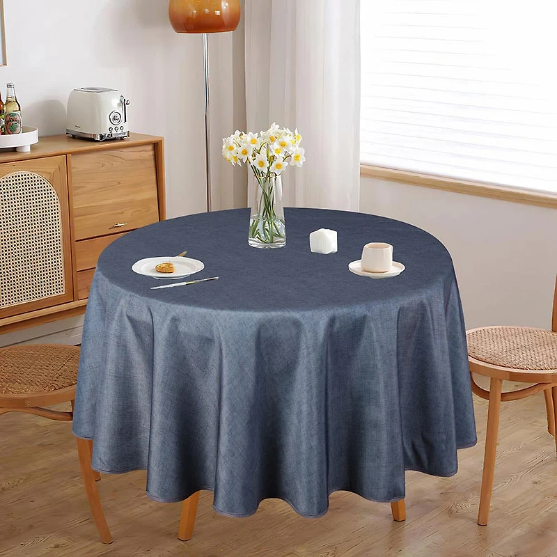 Easycare Printed 'Solid Textured' Polyester Tablecloth 70" Dia. (Char)