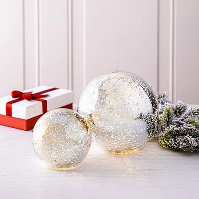 KSP Christmas Lustre Glass Ball with LED - Set of 2 (Silver/Clear)