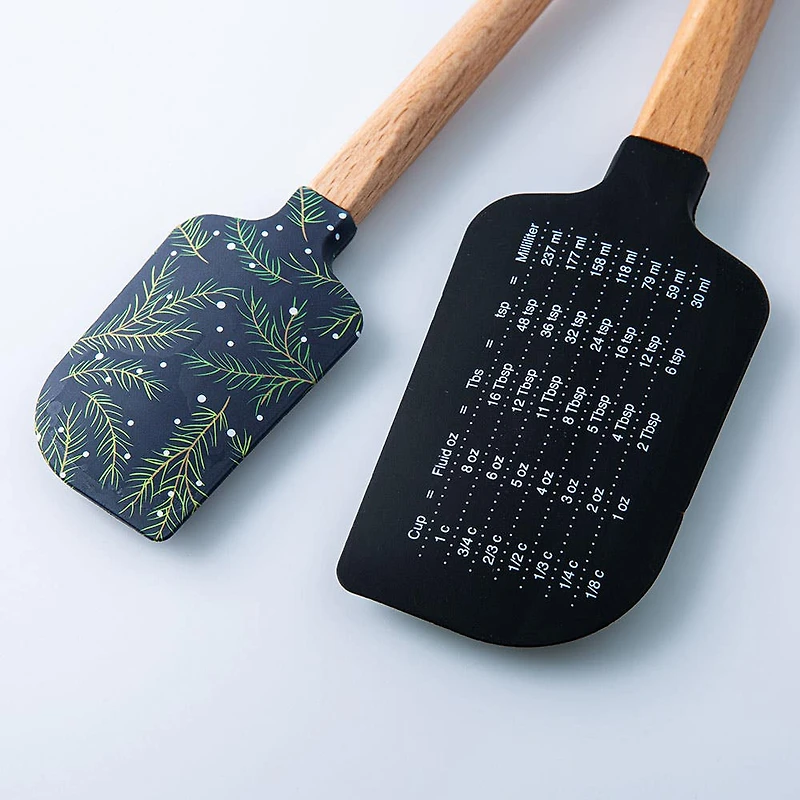 KSP Christmas Cook 'Holly' Silicone Spatula with Wood Handle - Set/2