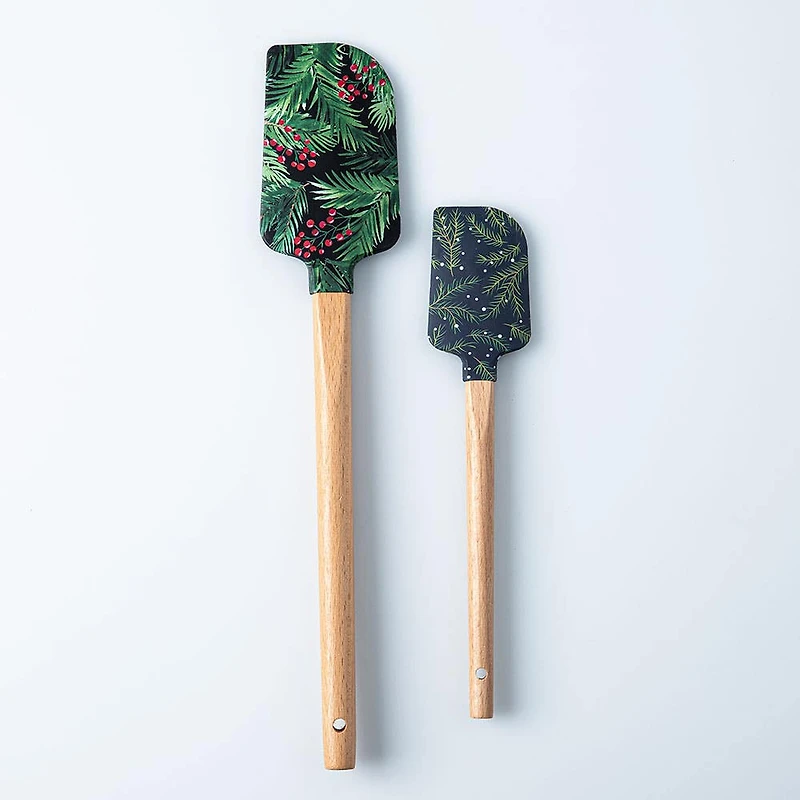 KSP Christmas Cook 'Holly' Silicone Spatula with Wood Handle - Set/2