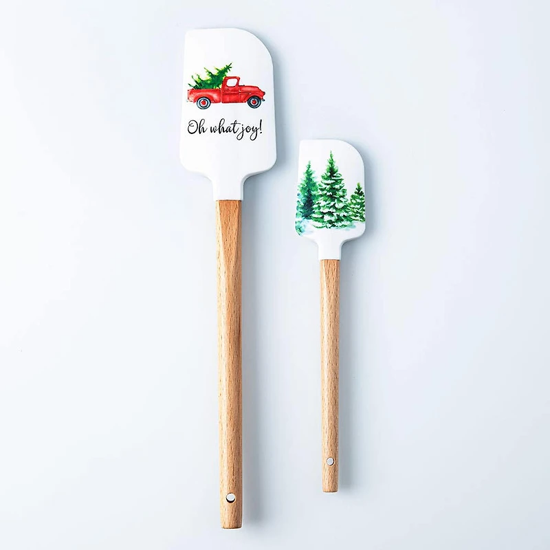 KSP Christmas Cook 'Truck' Silicone Spatula with Wood Handle - Set/2