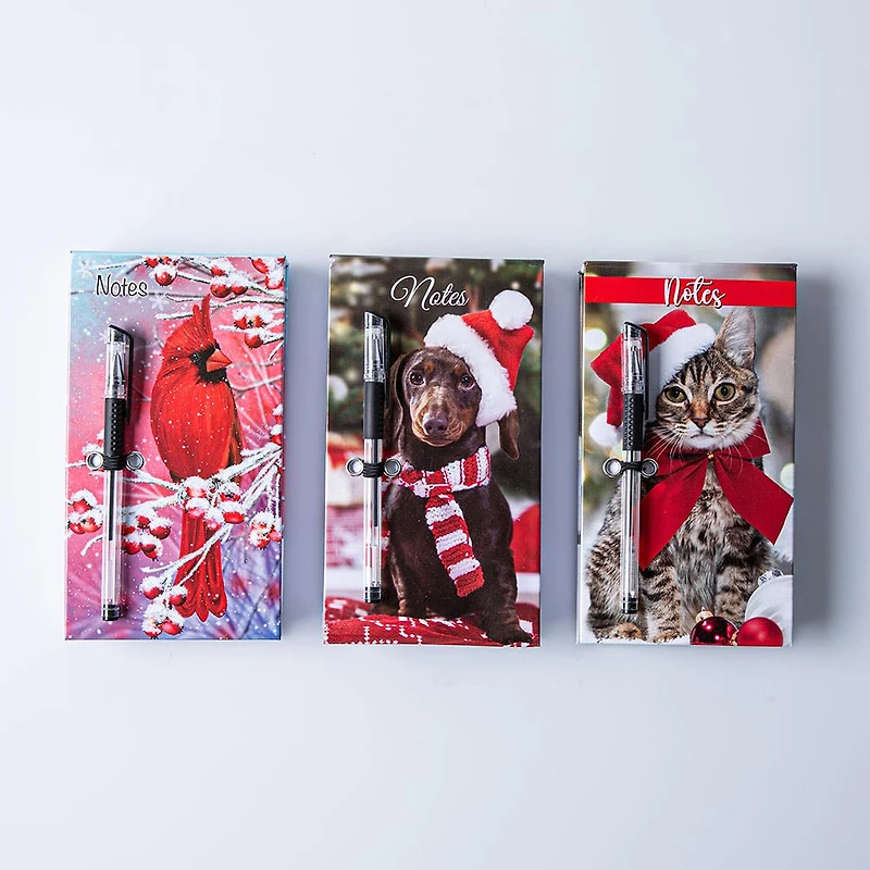 Ty Christmas Memo 'Xmas Cat/Cardinal/Xmas Dog' Notepad w/Pen Asstd.