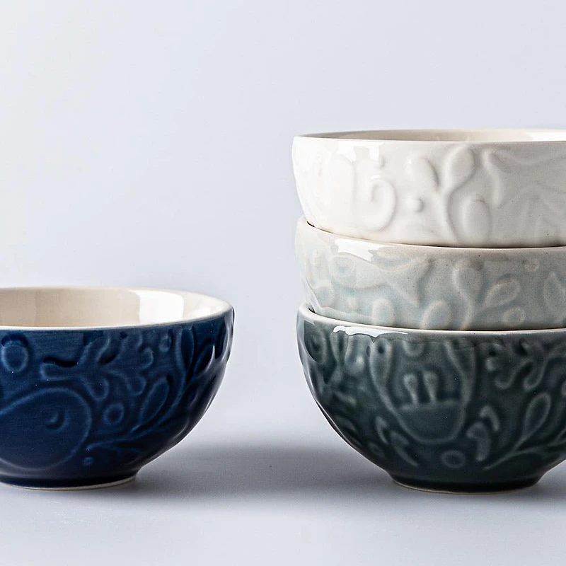 Mason Cash Prep 'Nautical' Stoneware Bowls - Set of 4 (White Blue)