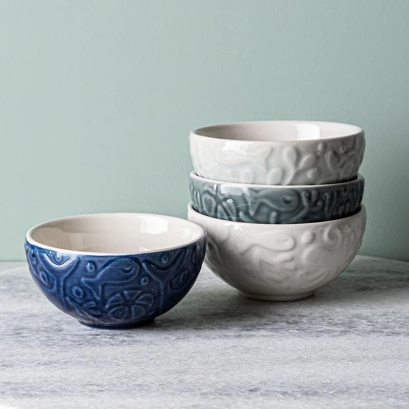 Mason Cash Prep 'Nautical' Stoneware Bowls - Set of 4 (White Blue)