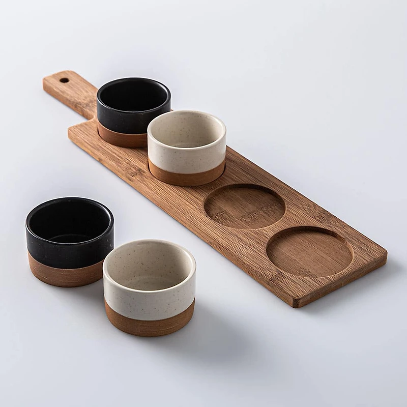 KSP Tapas Serving Board with Bowls - Set of 5 (Black/White/Wood)