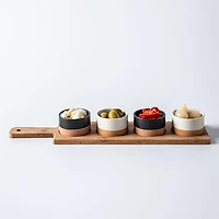 KSP Tapas Serving Board with Bowls - Set of 5 (Black/White/Wood)