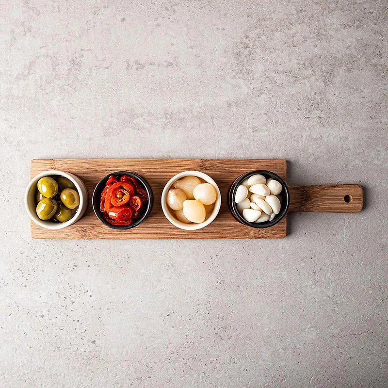 KSP Tapas Serving Board with Bowls - Set of 5 (Black/White/Wood)