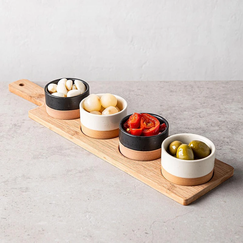 KSP Tapas Serving Board with Bowls - Set of 5 (Black/White/Wood)