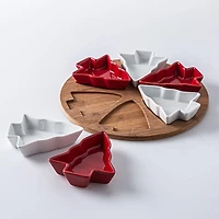 KSP Christmas Serving Tray with Tree Bowls - Set of 7 (Red/White/Wood)