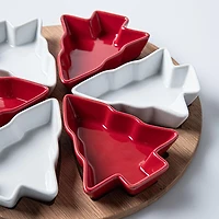 KSP Christmas Serving Tray with Tree Bowls - Set of 7 (Red/White/Wood)