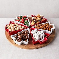KSP Christmas Serving Tray with Tree Bowls - Set of 7 (Red/White/Wood)