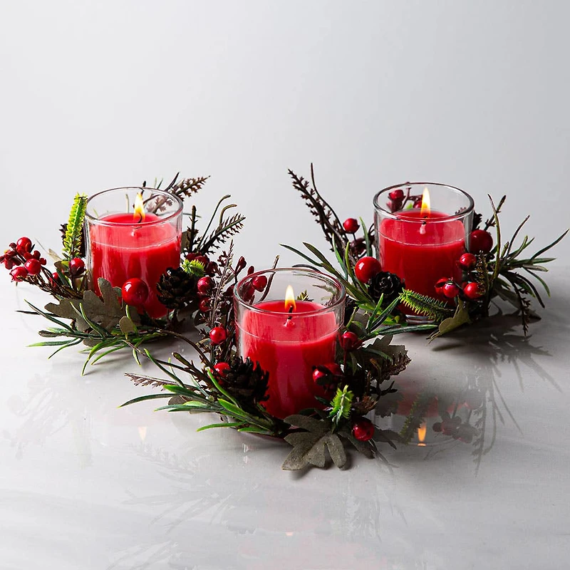 KSP Christmas Favour 'Garland' Unscented Candle 60g - Set of 3 (Red)