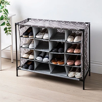 KSP Softstor 'Lattice' Fabric Shoe Cabinet 16-Shoe (Brown)