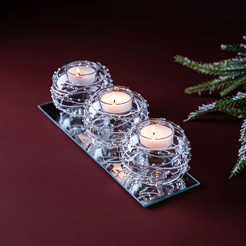 KSP Christmas Twinkle Tealight Holder with Mirror Base - Set of 3