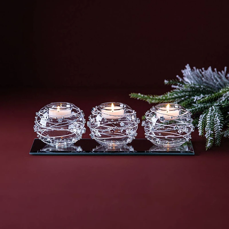 KSP Christmas Twinkle Tealight Holder with Mirror Base - Set of 3