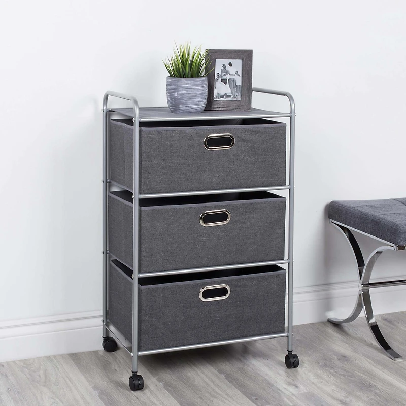 KSP Rollstor '3-Drawer' Fabric Storage Cart (Dark Grey) 55x35.5x89 cm