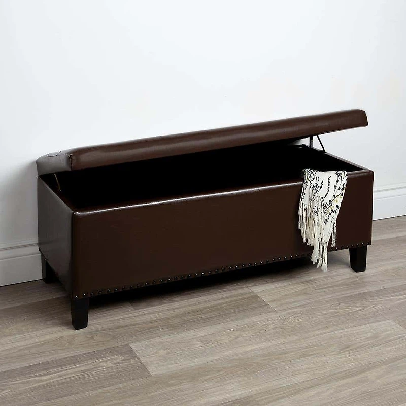 KSP Whitney Leatherette Storage Bench (Brown)