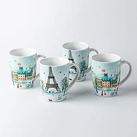 KSP Christmas Decal 'Paris' Porcelain Mug - Set of 4