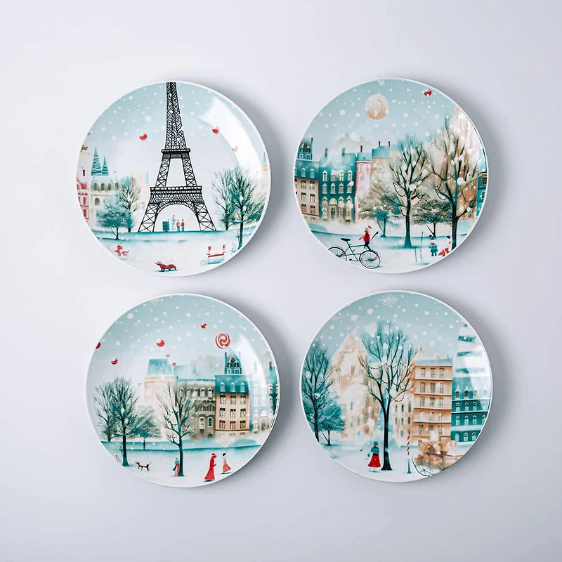 KSP Christmas Decal 'Paris' Porcelain Side Plate - Set of 4
