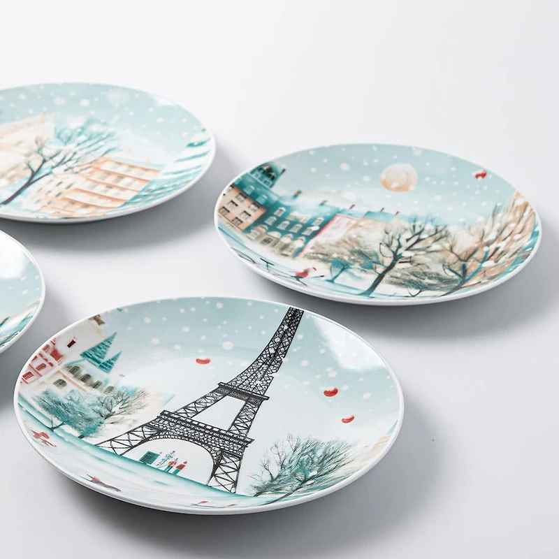 KSP Christmas Decal 'Paris' Porcelain Side Plate - Set of 4