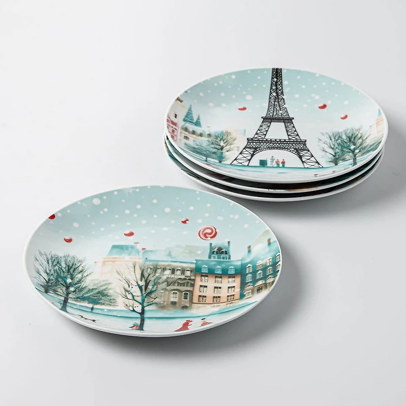 KSP Christmas Decal 'Paris' Porcelain Side Plate - Set of 4