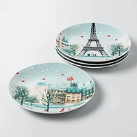 KSP Christmas Decal 'Paris' Porcelain Side Plate - Set of 4