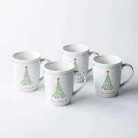KSP Christmas Decal 'Yuletide' Porcelain Mug - Set of 4