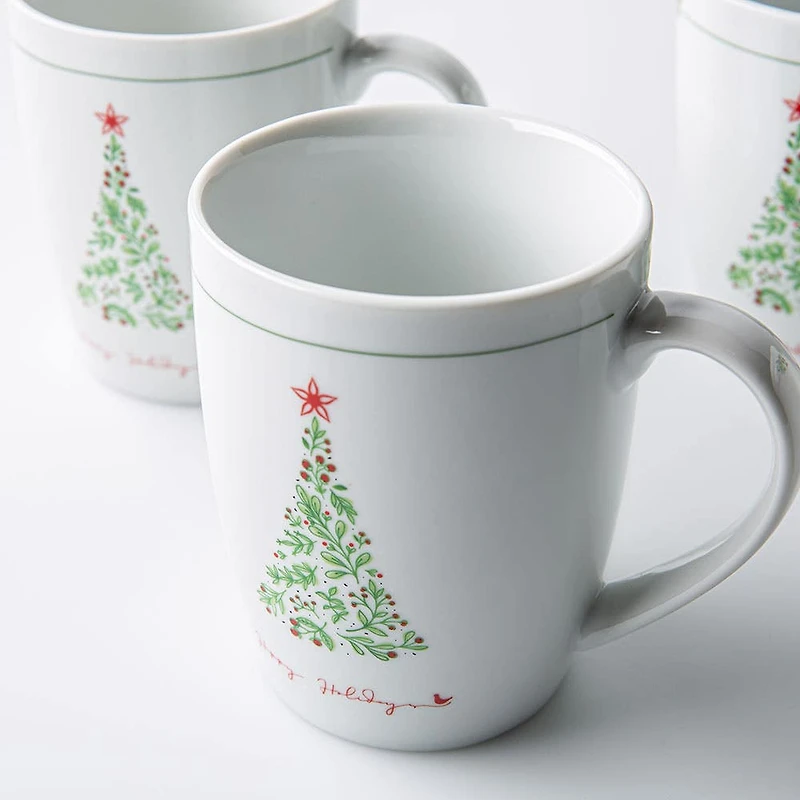 KSP Christmas Decal 'Yuletide' Porcelain Mug - Set of 4