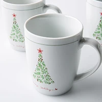 KSP Christmas Decal 'Yuletide' Porcelain Mug - Set of 4