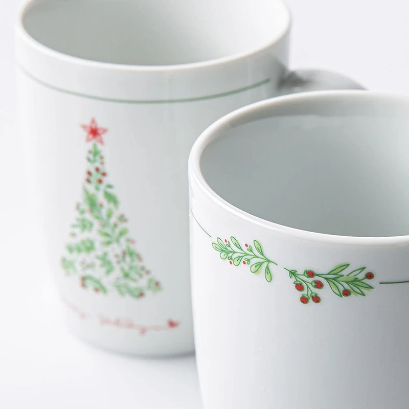 KSP Christmas Decal 'Yuletide' Porcelain Mug - Set of 4