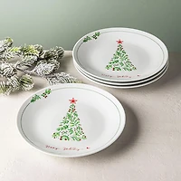 KSP Christmas Decal 'Yuletide' Porcelain Side Plate - Set of 4