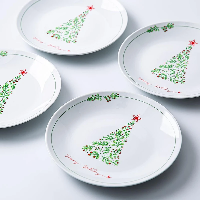 KSP Christmas Decal 'Yuletide' Porcelain Side Plate - Set of 4