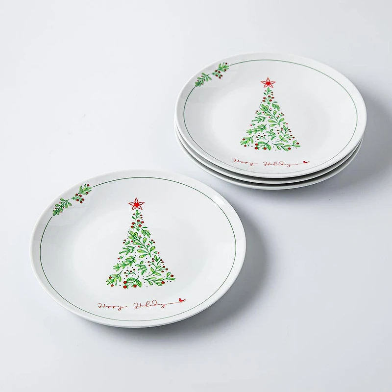KSP Christmas Decal 'Yuletide' Porcelain Side Plate - Set of 4