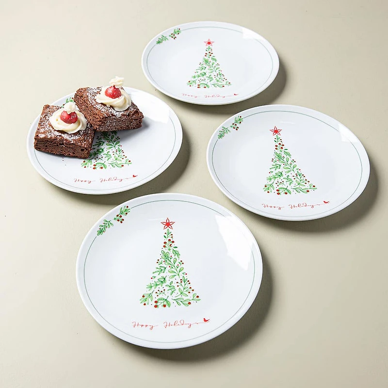 KSP Christmas Decal 'Yuletide' Porcelain Side Plate - Set of 4