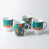 KSP Christmas Decal 'Delight' Porcelain Mug - Set of 4