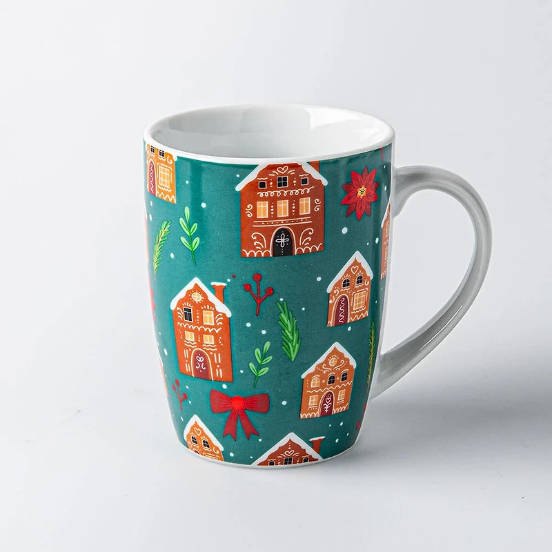 KSP Christmas Decal 'Delight' Porcelain Mug - Set of 4