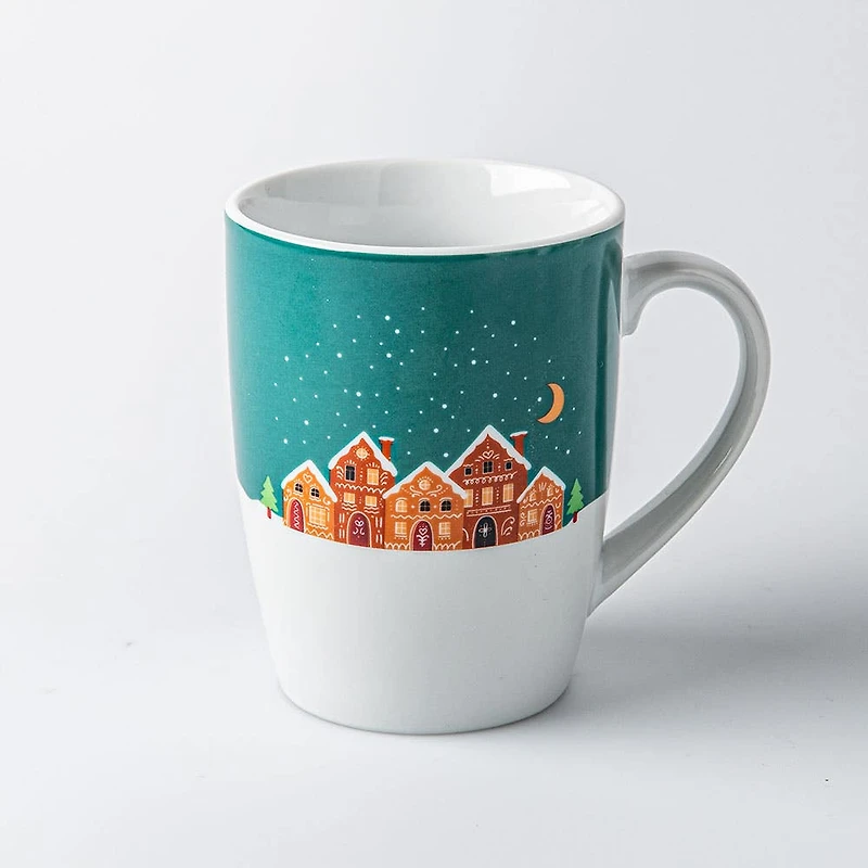 KSP Christmas Decal 'Delight' Porcelain Mug - Set of 4