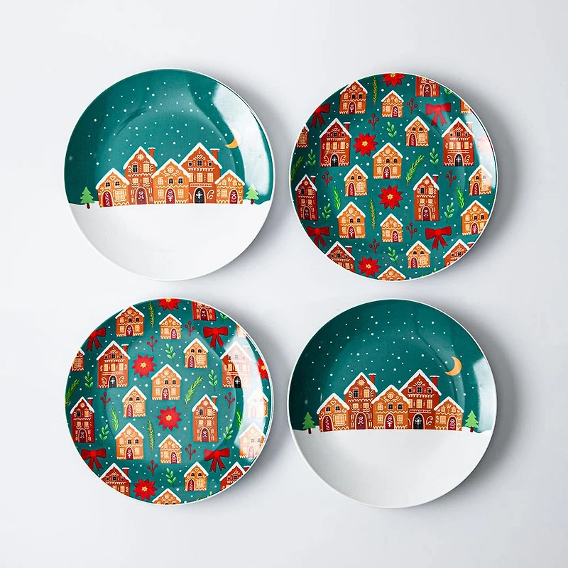KSP Christmas Decal 'Delight' Porcelain Side Plate - Set of 4