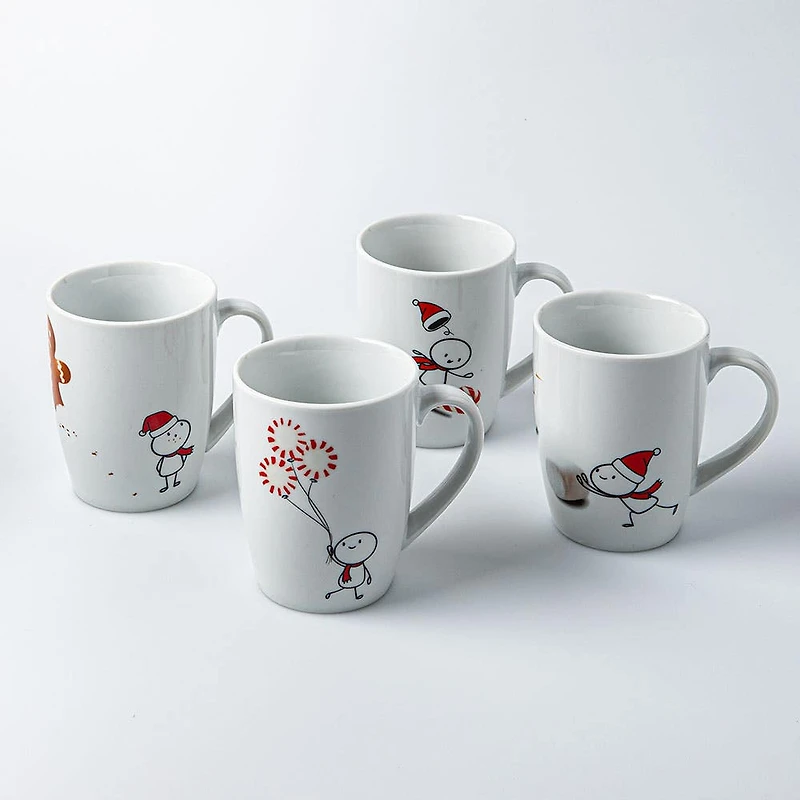 KSP Christmas Decal 'Simon' Porcelain Mug - Set of 4